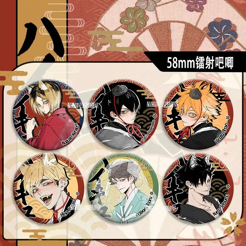

Haikyuu 58mm Anime Badge Shoyo Hinata Kozume Kenma Round Brooch Collection Display Cartoon Peripheral Kawaii Bag Ornament Gift