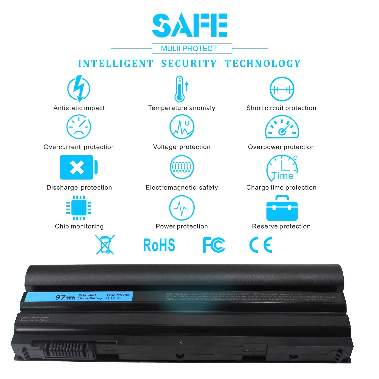 For Dell Latitude E6430 E5420 E5430 E6420 E6530 E6540 E6440 04NW9 2P2MJ NHXVW M5YOX 8858X 7FJ92 M5Y0X T54FJ 97Wh Laptop Battery