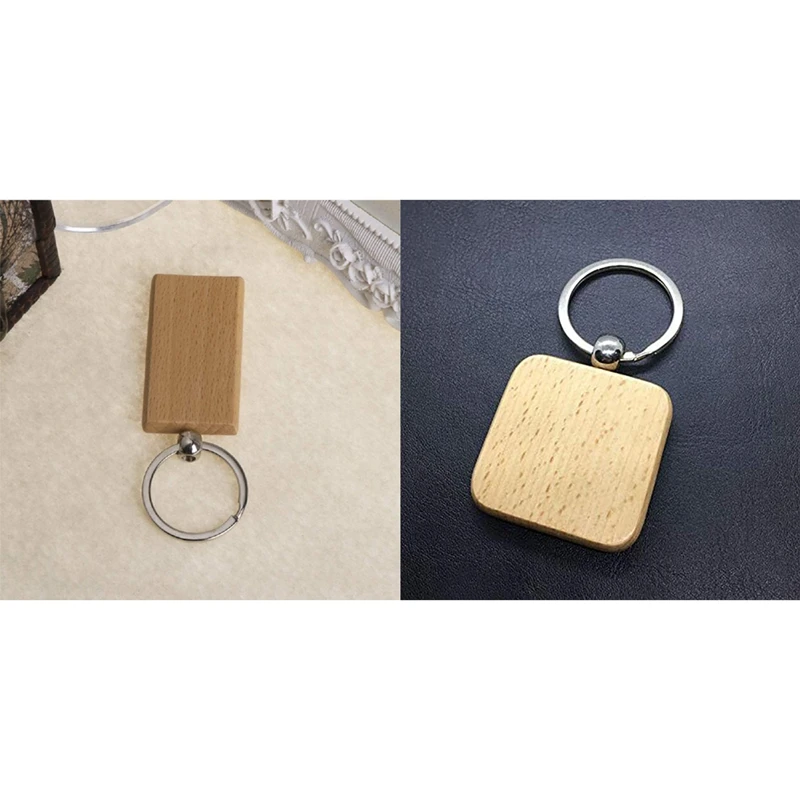 

110Pcs Blank Square Wooden Keychain DIY Key Tag Gift, 60 Pcs 40 X 40Mm & 50 Pcs 55 X 31Mm