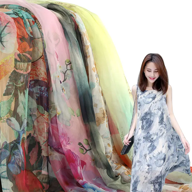 

30D Printed Chiffon Fabric Ink Chinese Style Gradient Color Fabric Sewing Dress Scarf Costume Hanfu Silky Gauze Tulle Fabric