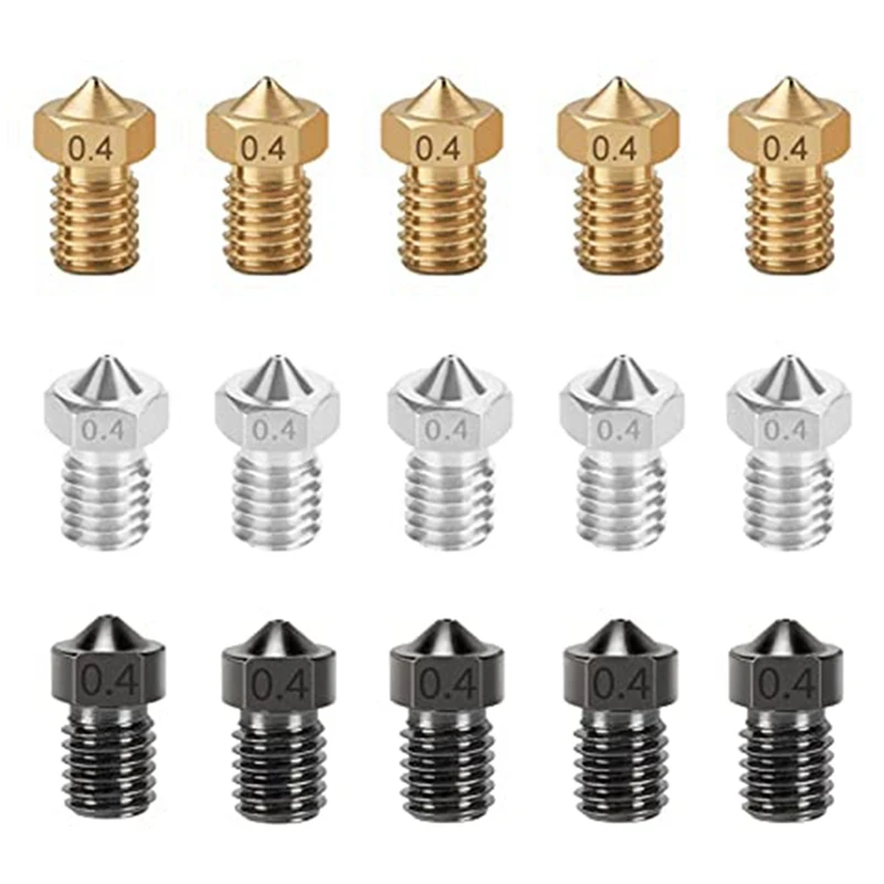 

15PCS Nozzles Kit For Anycubic Koba Replacement 5PCS Hardened Steel + 5PCS Stainless Steel + 5PCS Brass 0.4Mm Nozzles Kit
