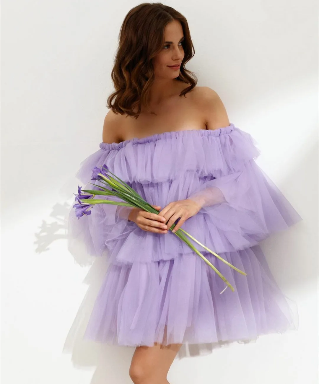 

Women's Colorful Tiered Tulle Cocktail Hoco Dresses for Teen Mini Off the Shoulder Formal Gown Ruffles فساتين للحفلات الراقصة