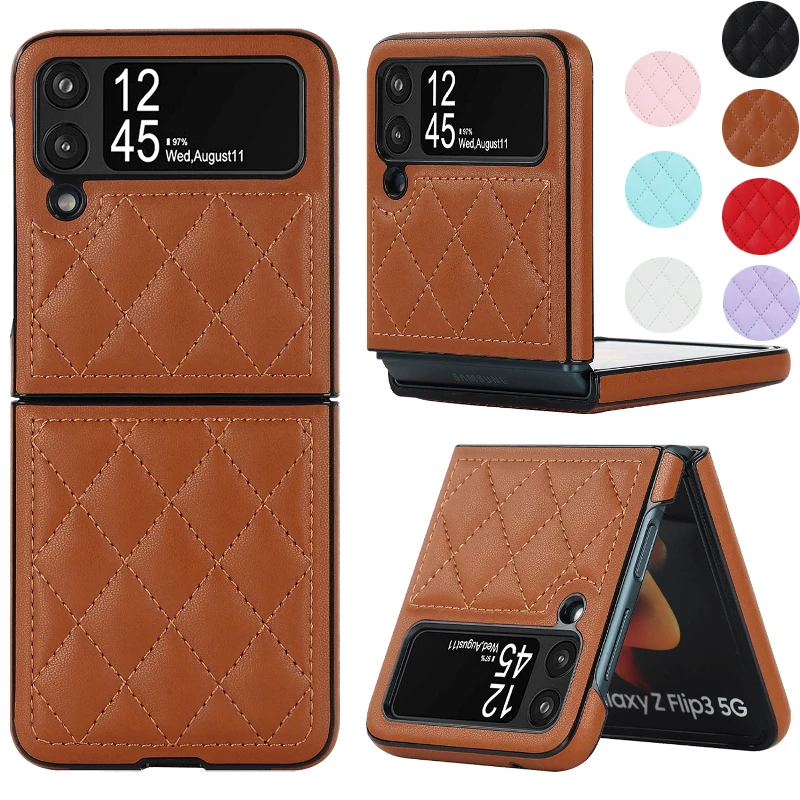 

Soft Leather Flip Case Phone Cover For Samsung Galaxy Z Flip 5 4 3 Protection Solid Color Folding Phone Case Christmas Gift