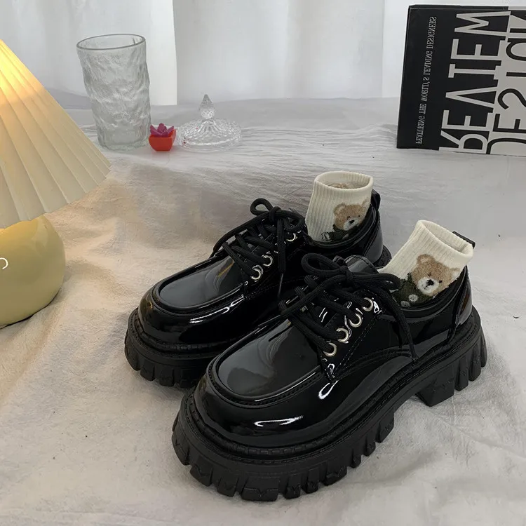 

Туфли дерби женские универсальные, кожа, платформа, высокий каблук, криперы, Классическая Летняя обувь, кросс-резина, 2022