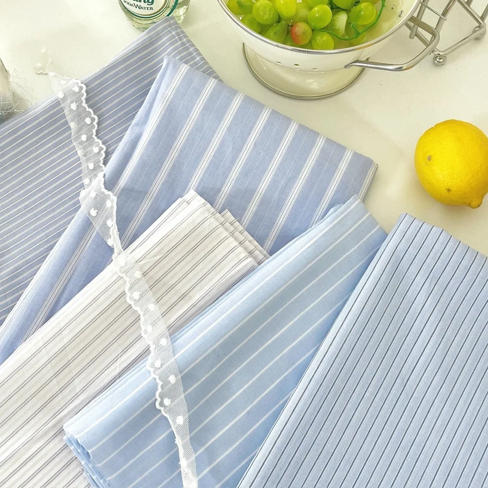 Фото Ткань из хлопковой пряжи синего цвета в клетку и полоску, 145x50 см, для пошива женской, детской и семейной одежды №1