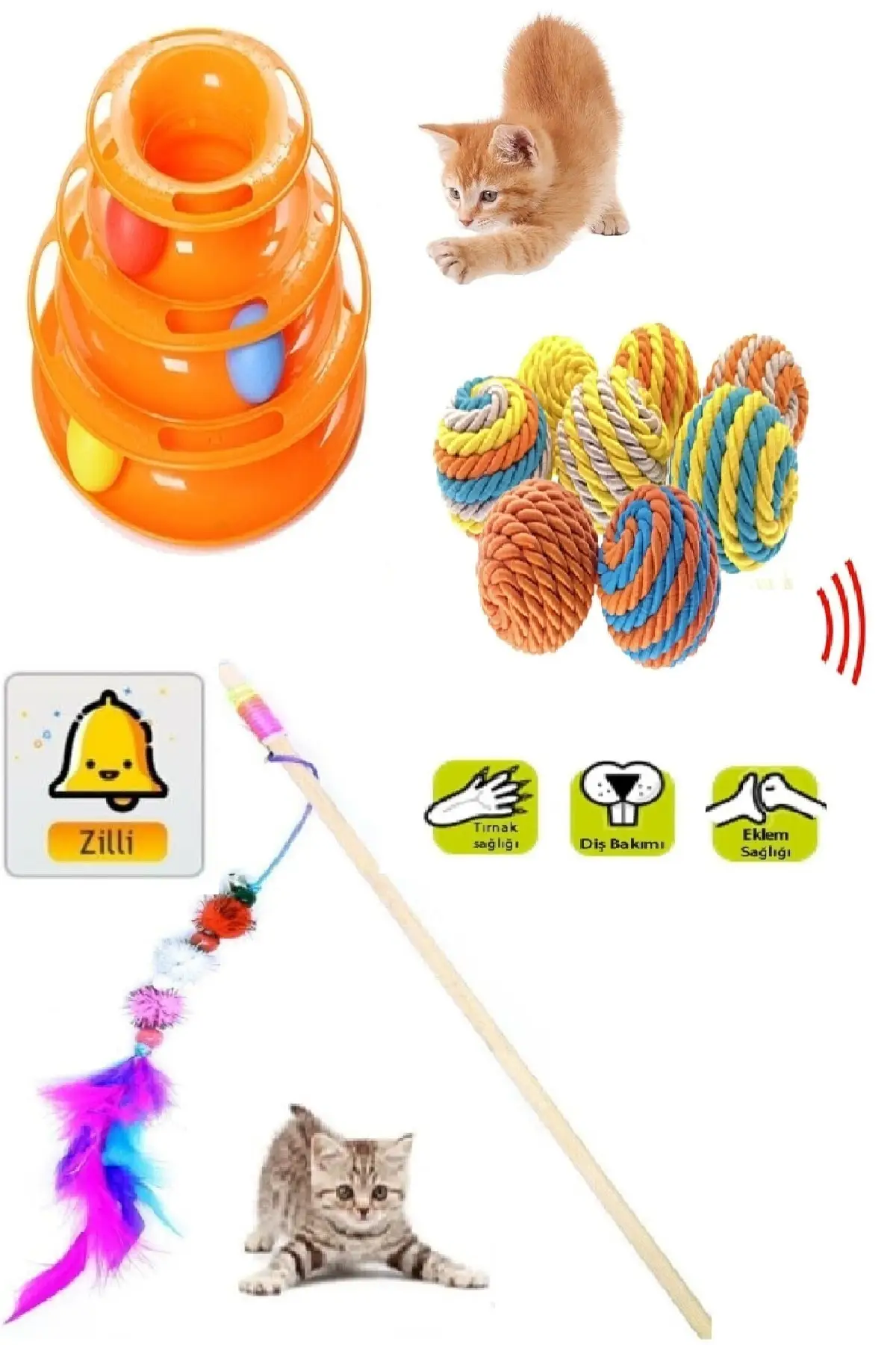 

Игрушки для домашних животных, кошек, круглая трехместная игрушка для кошек + веревка с голосом, вращающийся шар + игрушка для кошек с деревя...