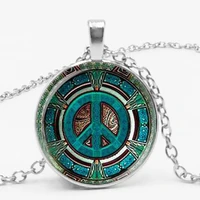 statement retro charm hippie peace logo glass dome pendant necklace diy handmade fashion jewelry fashion men gift ladies gift