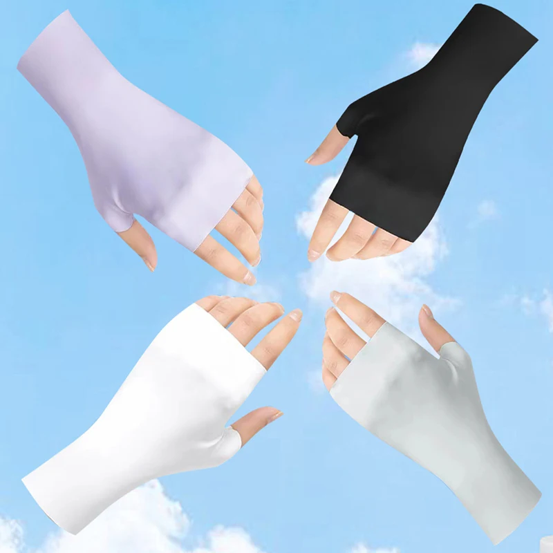 

1 Pairs Summer Ice Silk Half Fingers Gloves Women Breathable Thin Fingerless Gloves Outdoor Riding Driving Sunscreen Mittens