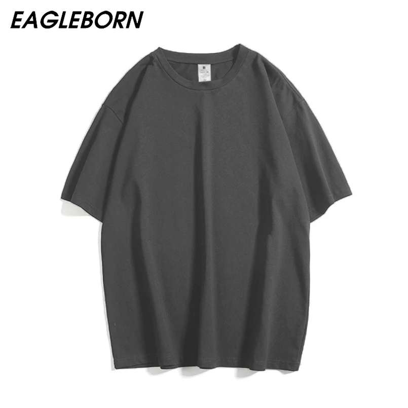 

Мужская и женская футболка EAGLEBORN, черная, белая, под заказ, брендовая футболка, Топ 220 г, белая хлопковая свободная футболка с короткими рукавами и спущенными плечами