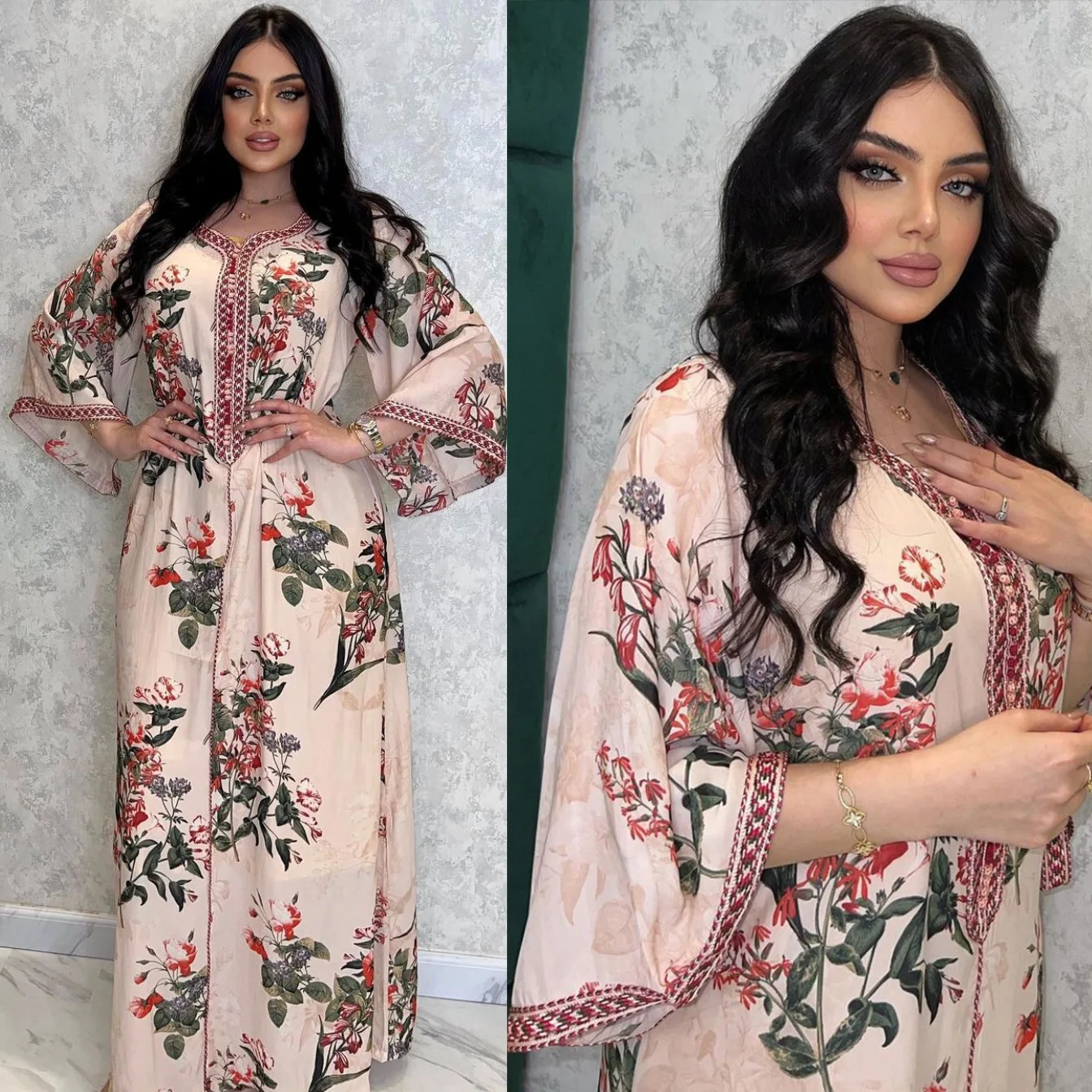 

Caftan Кафтан платья ИД мусульманское женское платье с цветочным принтом Abaya вечерние платья Дубай Арабская Турция Рамадан Абайи 2023 Новинка