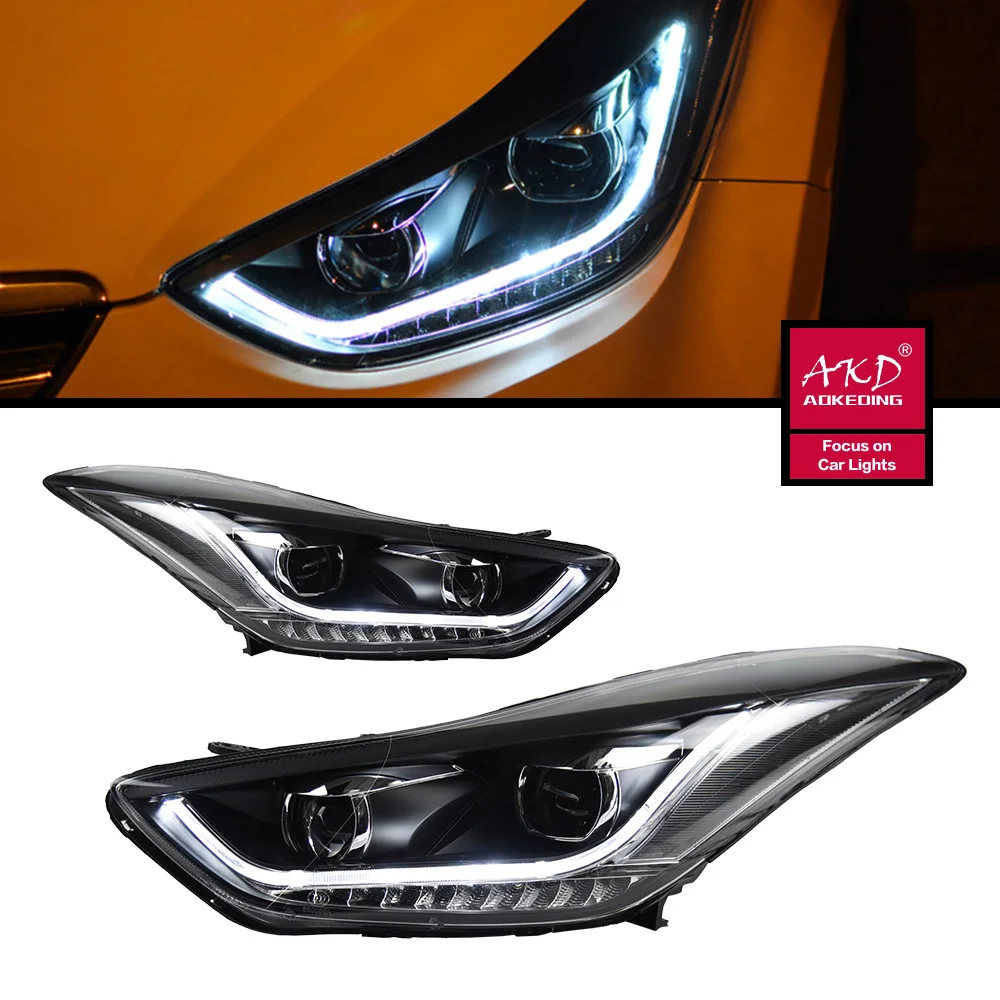 LED Head Light Parts For Hyundai Elantra Front Headlights Replacement 2011-2016 DRL Daytime light Projector Facelift
