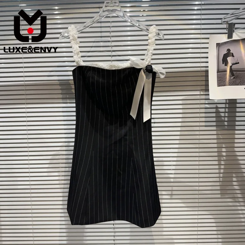 

Роскошное Кружевное облегающее платье-комбинация с бантом и полосками контрастных цветов, женские летние платья без рукавов, новинка 2023