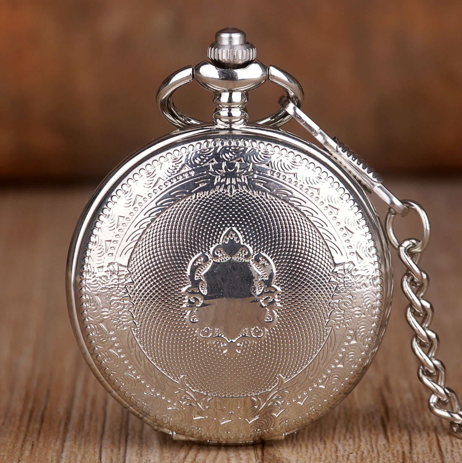 Silver Vintage Mechanical Pocket Watch Roman Numerals Display With Chain Pendant Clock Men's Ladies Gift