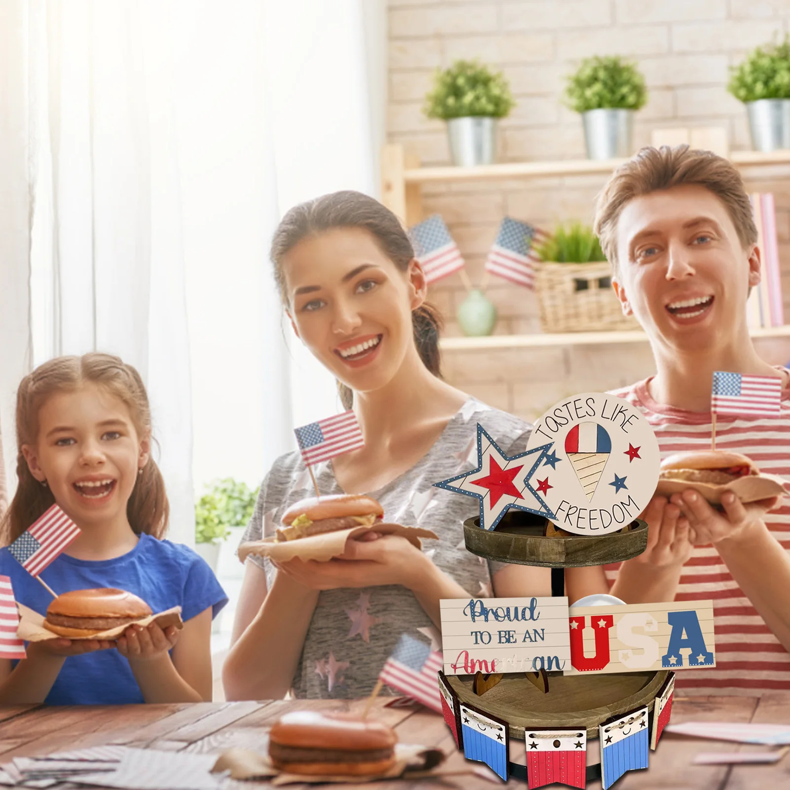 Патриотические многоярусные подносы украшения для стола из ПВХ 4 июля Звездный