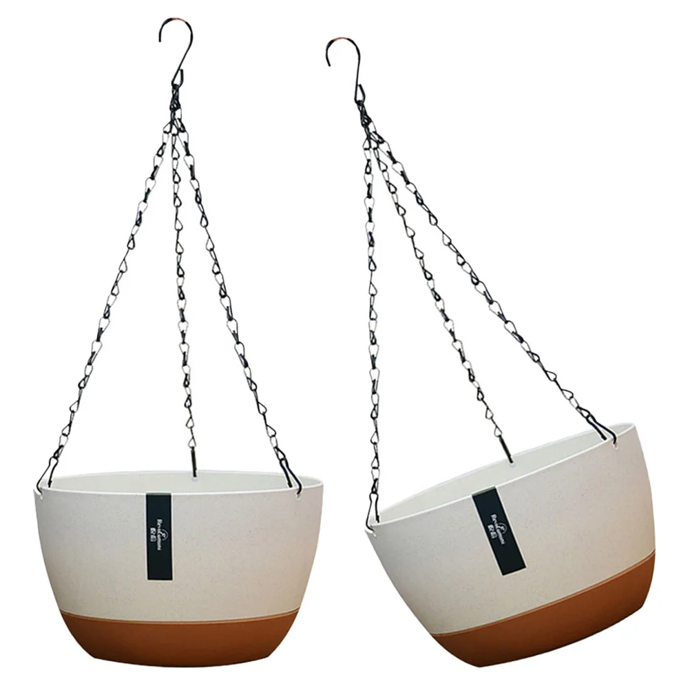 

2 Sets Outdoor Hanging Planter Basket Flower Bed Plants Pot Decor Metal Garden Flowerpot Chain Large Type