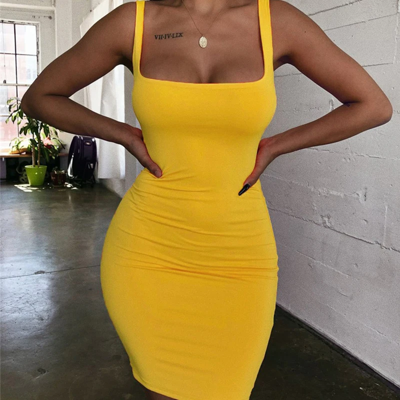 

Corset Neon Blue Green Dresses Strap Sexy Miniskirt Casual Clothes Party Dress Tight Club Robe Boho Dress Summer2021 Women Dress