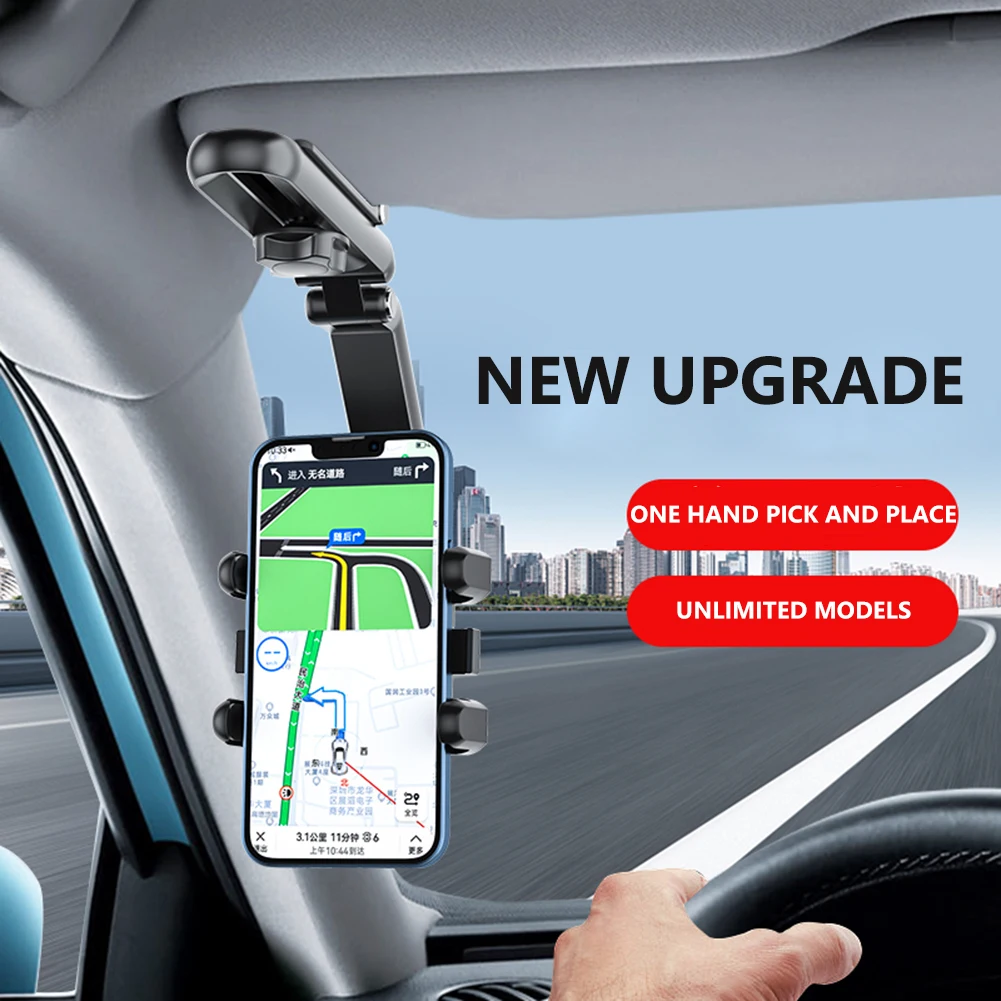 

1080 Rotation Car Clip Sun Visor Cell Phone Holder Universal Car Phone Mount Stand GPS Rearview Mirror Seat Hanging Clip Bracket