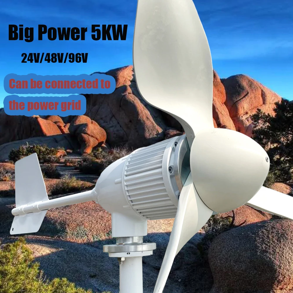 

Горизонтальный ветрогенератор без энергопотребления, 3000 Вт, 5000 Вт, 24 В, 48 В, 96 в с контроллером MPPT