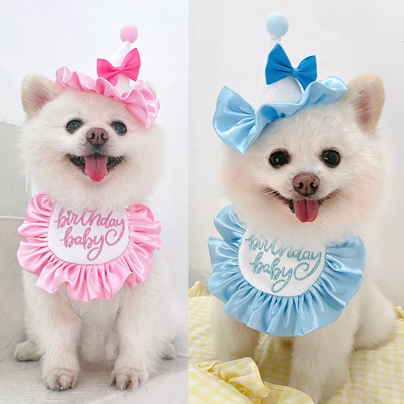 

Ins Cute Puppy Pet Dogs Supplies Dog Birthday Saliva Towel Birthday Party Bib Pet Cat Dog Neck BuckleAdjustable Saliva Scarf