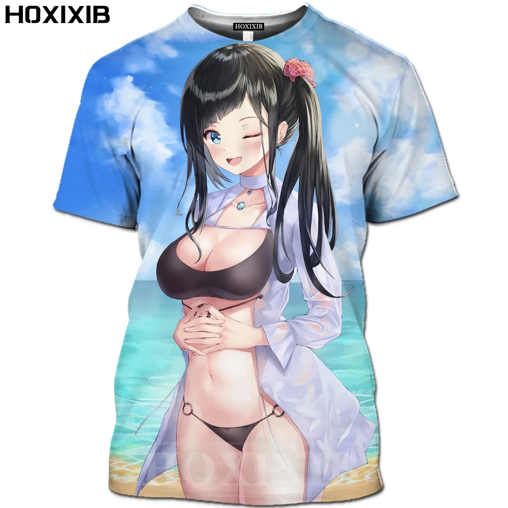 

HOXIXIB Men's and Women's Street Apparel Manga Loli Sexy Girl Anime 3D Print Hentai Bikini Beach Beauty Goddess Summer O-Neck T-