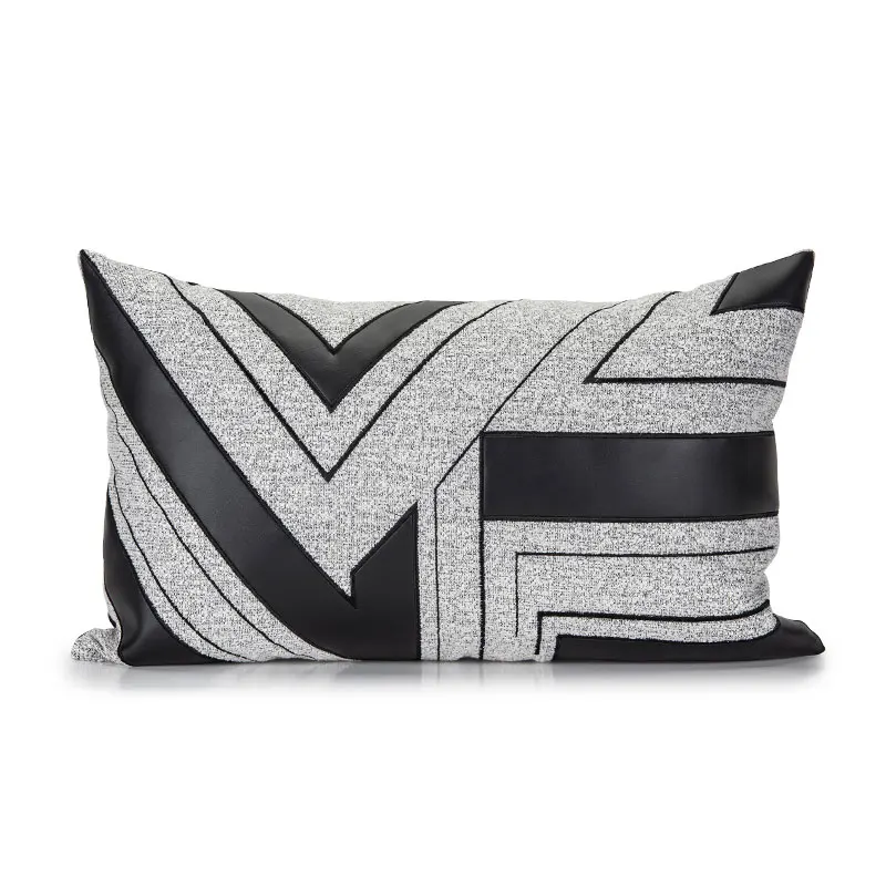 

Modern Geometric Sofa Pillow Case Decorative Black Leather Cushion Cover 30x50cm for Living Room Luxury Simple Waist Pillows