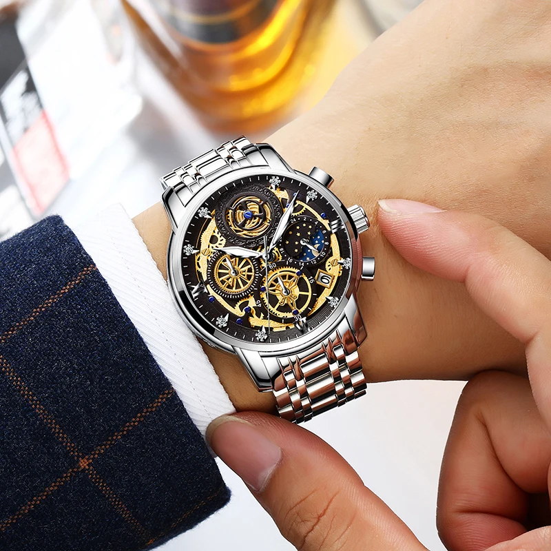 New Fashion Men Watch Quartz Waches Calendar Stainless Steel Top Brand Luxury Sports Chronograph Quartz Watch Relogio Masculino