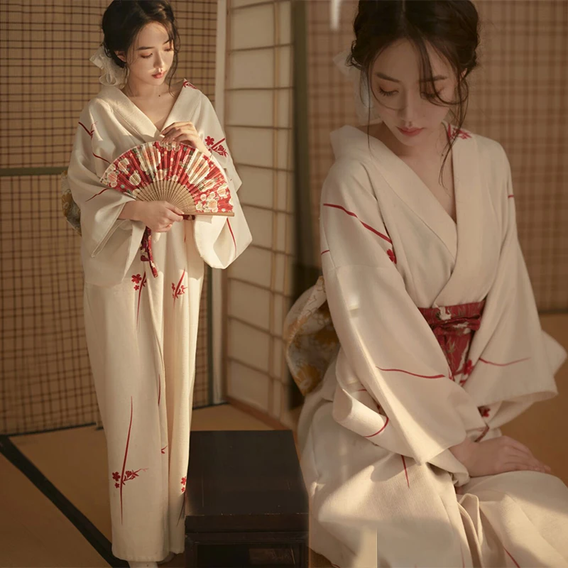 

Japanese Traditional Kimono Cardigan Women Dress Bath Robe Yukata Geisha Cosplay Clothing Asian Performance Photoshooting