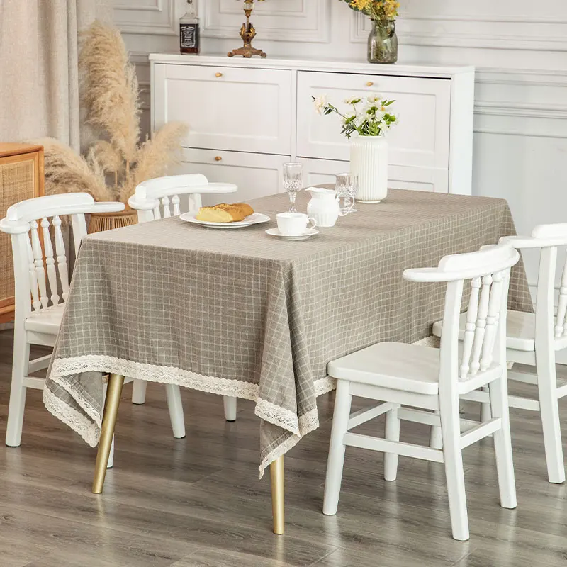 

High quality cotton linen plaid table mat New rectangular living room table mat