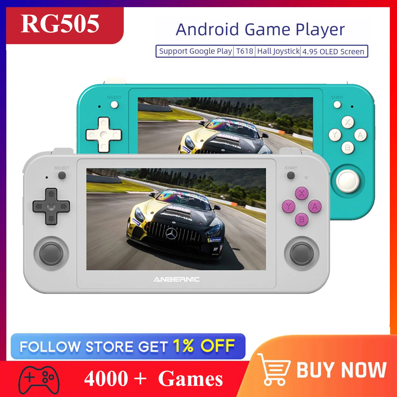 ANBERNIC RG505 Retro Handheld Game Console Android 12 System OLED Touch T618 4.95-INCH Portable Video Game Consoles 4000+ Games