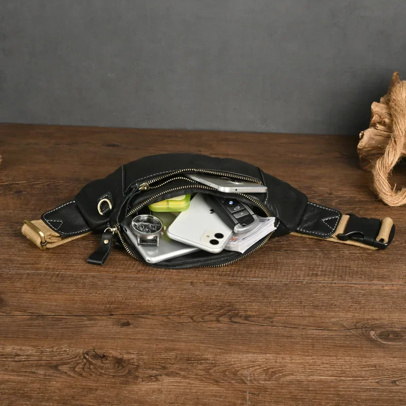 Кожаная мужская сумка 2025 года многофункциональная поясная из воловьей кожи