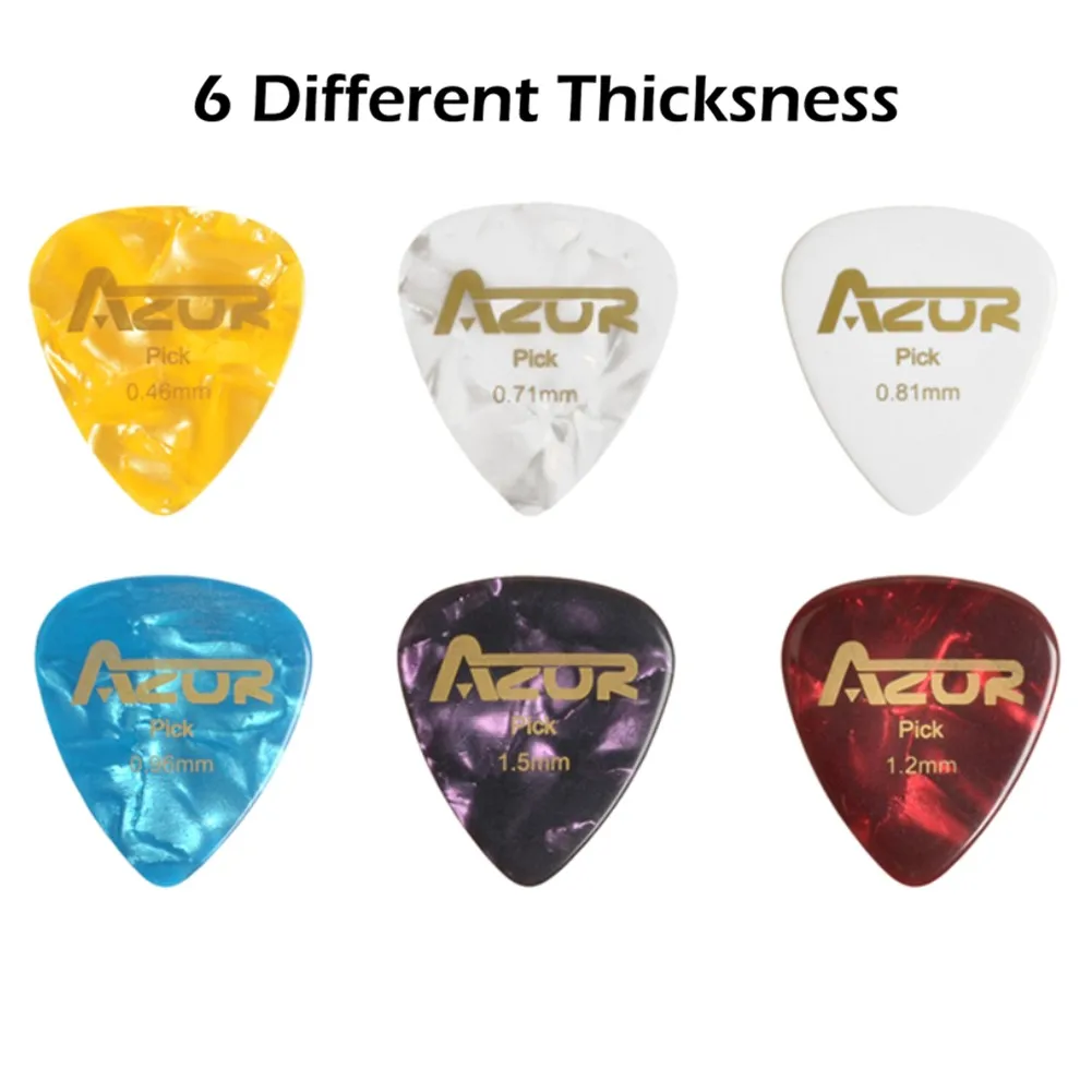 

6pcs AZOR Guitar Picks Celluloid Plectrum Mediator Thickness 0.46 0.71 0.81 0.96 1.2 1.5mm Color Random For Guitar Base Practice