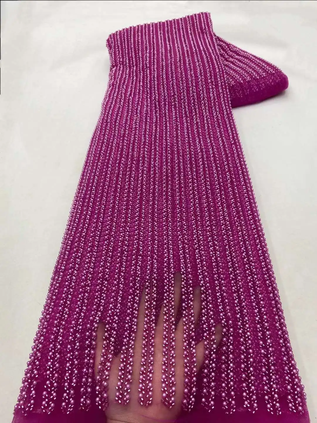 Новая Мода французская вышивка Тяжелая кружевная ткань ручной работы из бисера с