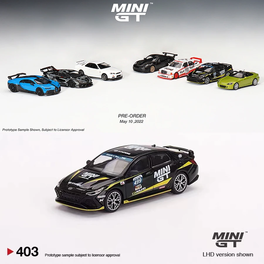 MINI GT 1:64 Model Car Hyundai Elantra N #499 Caround Racing Rnning Car N-Festival Alloy Die-Cast #403-LHD