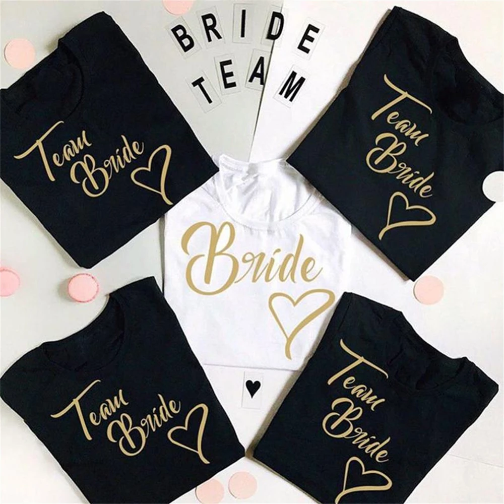 

Bride Team T Shirt Wedding Bride Squad Heart T-shirt Bridal Bridesmaid Team Women Tops Bachelorette Party Tops WUSD
