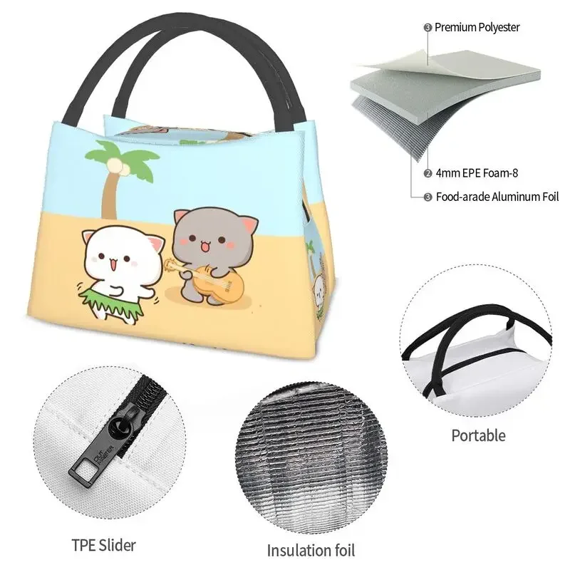 Изолированные сумки для обеда Peach And Goma Play Ghitar женщин пара Mochi Cat Cooler термобокс