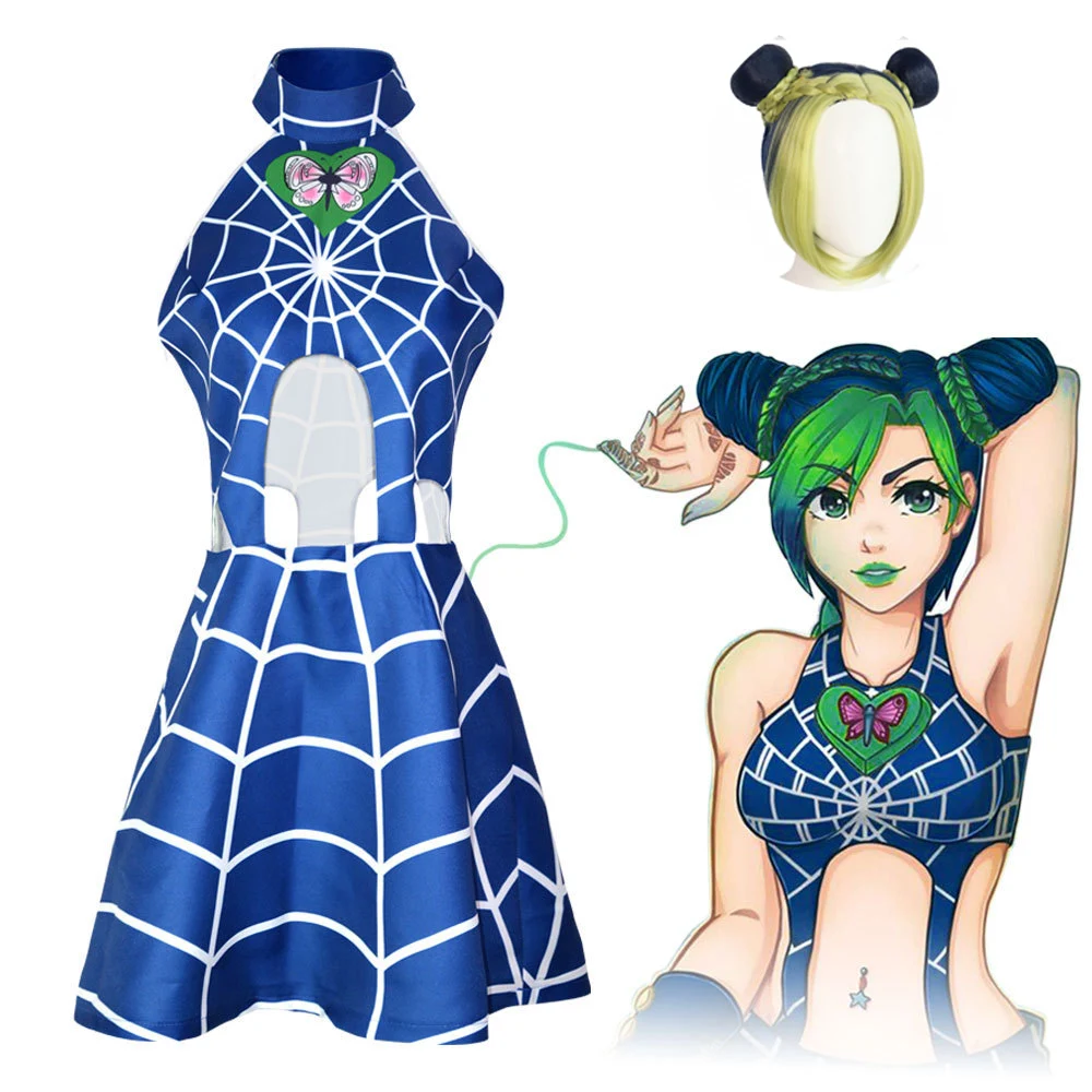 Anime JoJo‘s Bizarre Adventure Jolyne Cujoh Kujo Cosplay Costume Outfits Suit wig hair Halloween Carnival