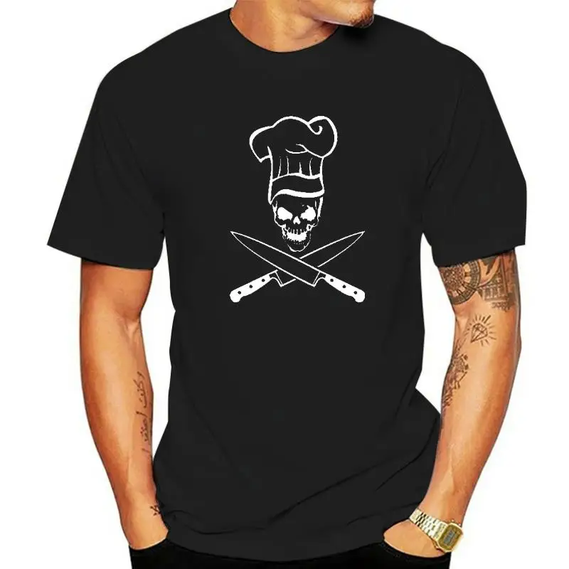 

Летняя Черная Мужская футболка шеф-повара, Череп, гриль, мастер диета, фартук для приготовления пищи, шапка, футболки, форма, футболка с принтом