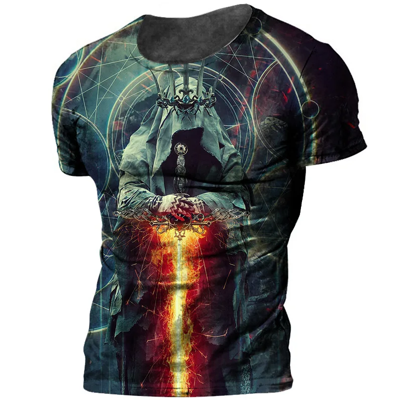 

Summer Men T-shirt Grim Reaper Holy Sword Judge 3D Printed T Shirt Mature Women Streetwear Short Sleeve Pullover Tee Loose Tops
