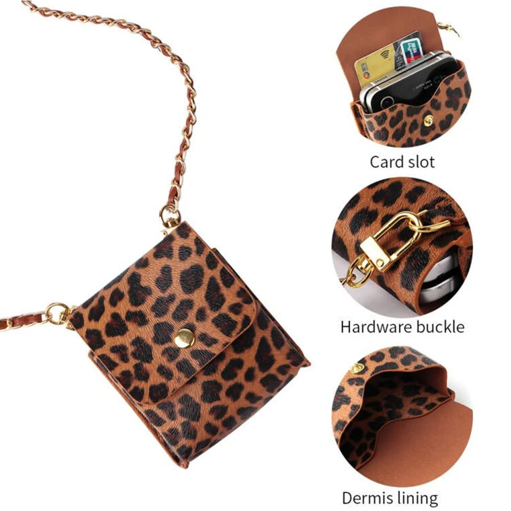 Crossbody Multifunctional Storage Ladies Leather Leopard Print for Samsung Z Flip3 Flip4 Pocket50 Universal Folding Phone Bag