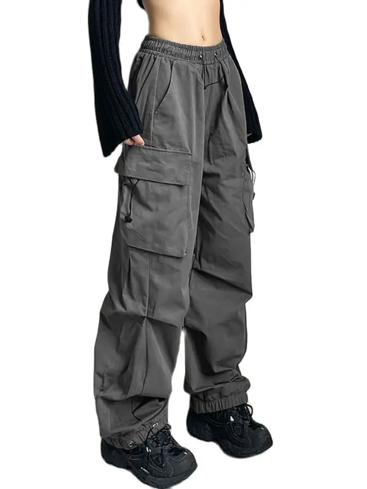 

HOUZHOU Harajuku Oversized Cargo Parachute Pants Women Streetwear Vintage Y2k Hip Hop Wide Leg Joggers Baggy Sweatpants Techwear