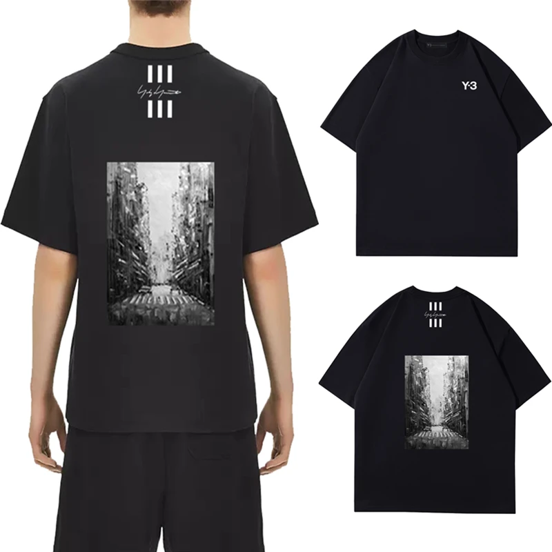 

Y-3 Yohji Yamamoto Modern Street Oil Painting Japanese Trend Drop Shoulder Y3 Short Sleeve Cotton Men's Y2K T-Shirt