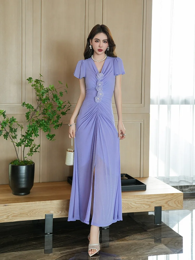 Новое летнее женское французское плиссированное платье с высокой талией и