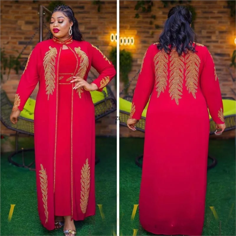 Fashion Muslim Set Elegant Party Maxi African Dresses For Women Diamond Muslim Dubai Abaya Cardigan Two Piece Set Ankara Robes