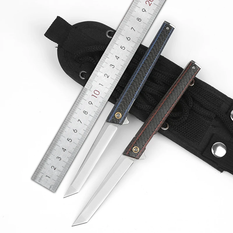 

Outdoor Camping Folding Survival Pocket Knife with Carbon Fiber Handle D2 Steel Blade Pen Style