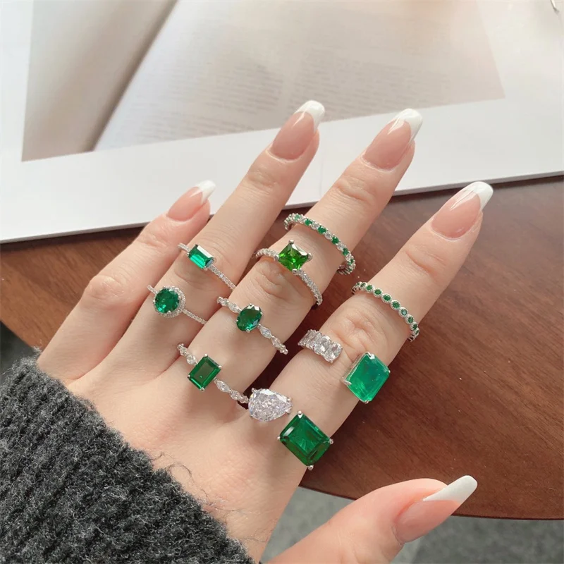 

New Luxury Design S925 Sterling Silver Emerald Zircon Ring Fashion Retro Women's Wedding Proposal Stone Ring High End Jewelry