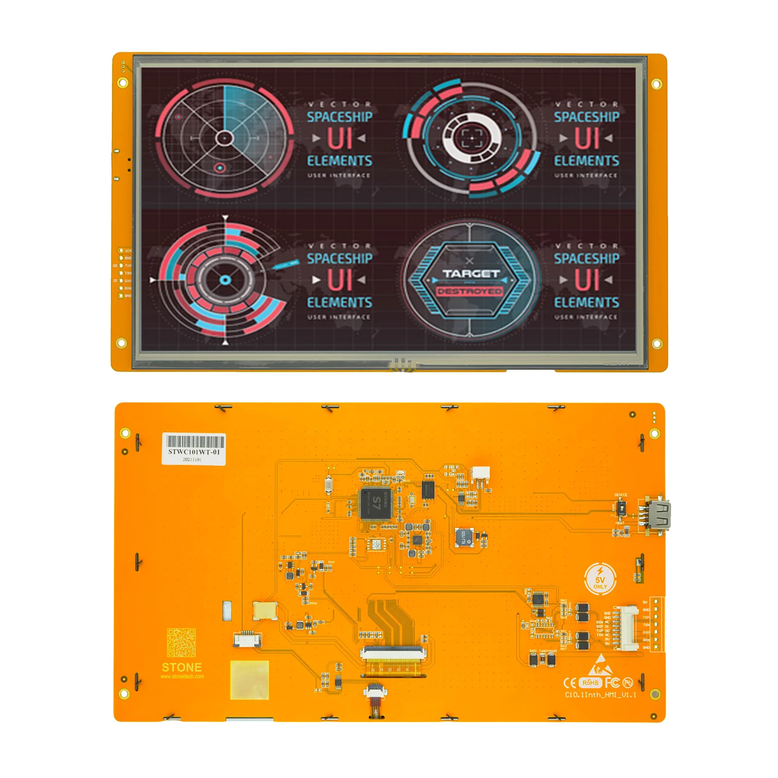 10.1 Inch TFT LCD Display Module 1024*600 with CPU & Driver Controlled by any MCU for Equipment Use