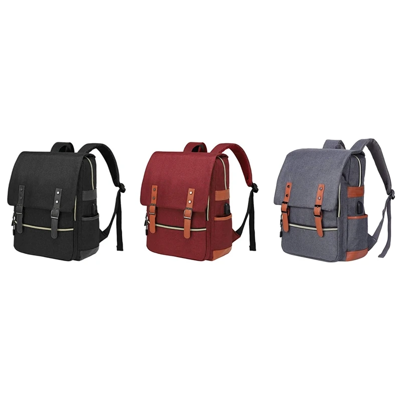 

Retro Men's Laptop Backpack, Waterproof School Bag With USB Charging Port, Men's College Backpack