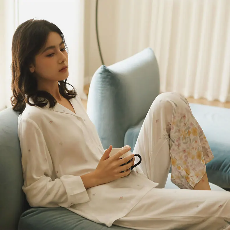 Пижамный комплект женский из 2 предметов хлопковый кардиган вискозы топ и