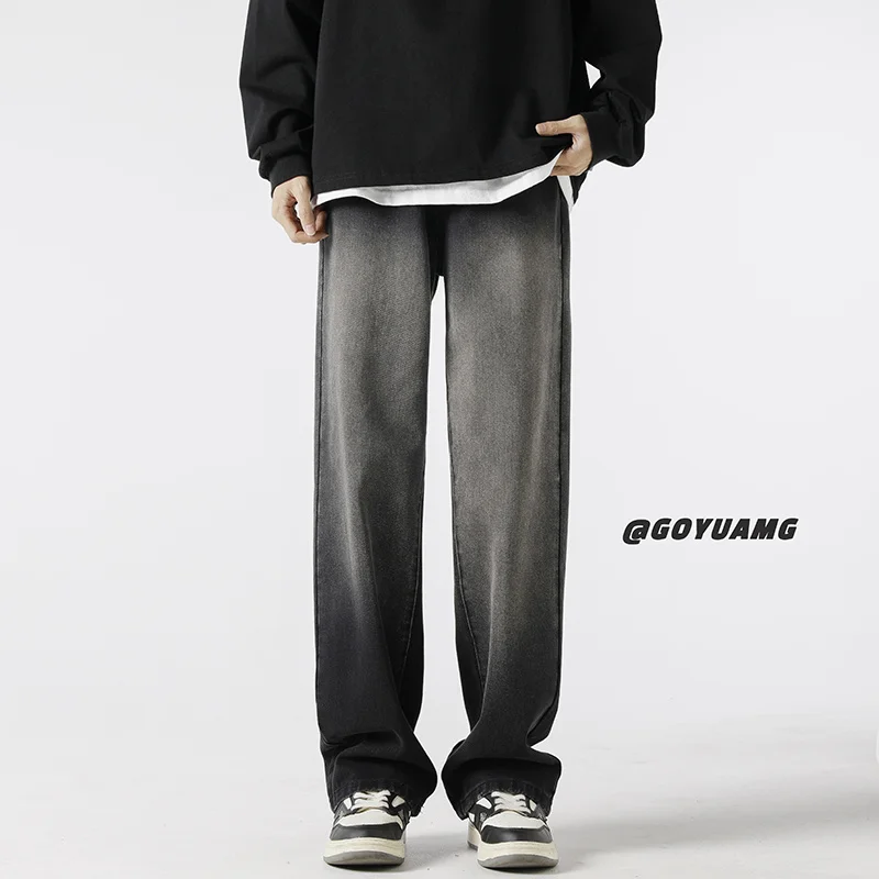 Brown Blue Black Baggy Jeans Men Fashion Retro Gradient Straight Jeans Men Streetwear Hip-hop Loose Denim Pants Mens Trousers