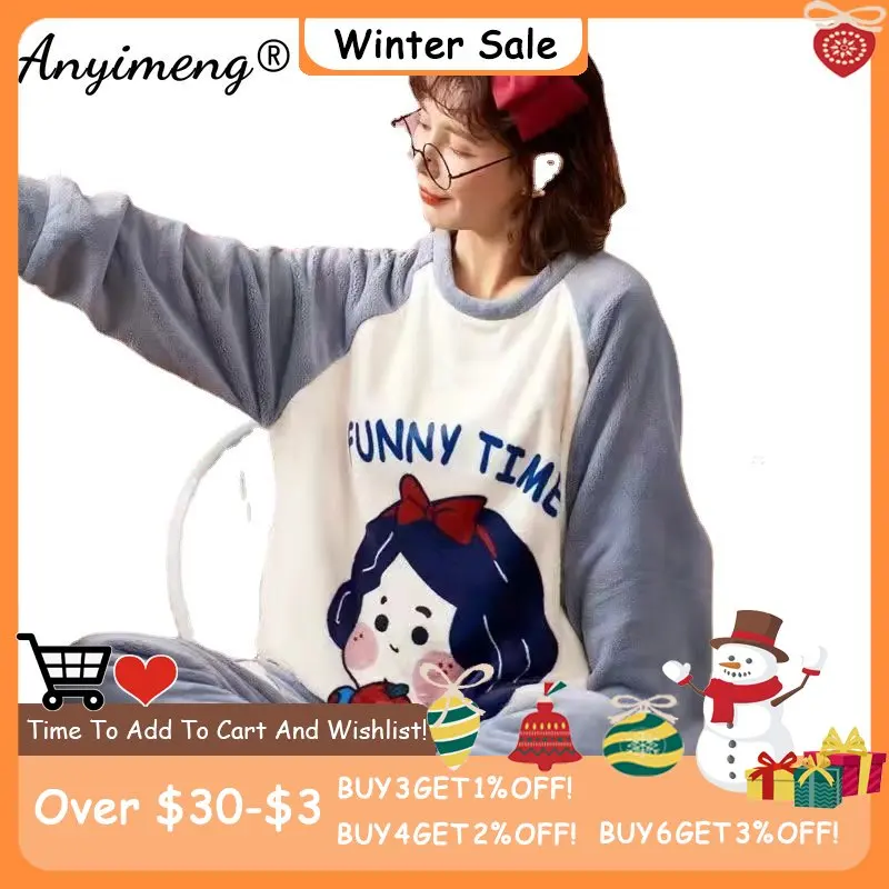 

Зимняя тонкая Фланелевая пижама с принтом принцессы, комплект для женщин, милая мультяшная Пижама для женщин, Модный пуловер, женская пижам...